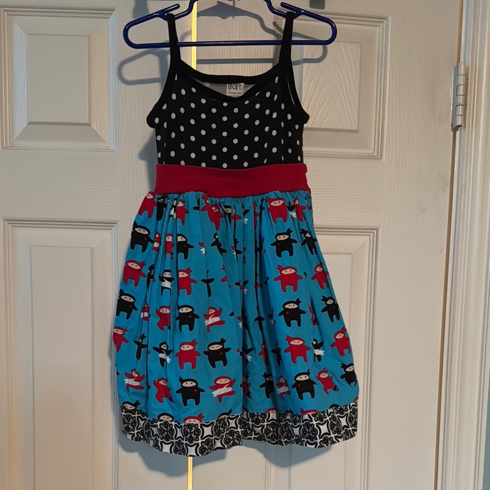 K Pea Black and Blue Ninja Print Dress 5T